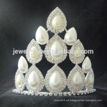 Coronas y tiaras blancas grandes del desfile de la boda del rhinestone de la princesa de la buena venta al por mayor